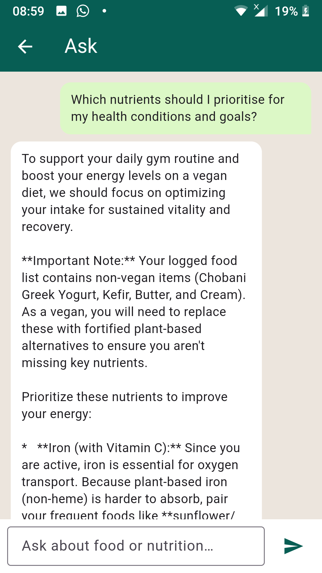 Eatalyze AI nutrition chat